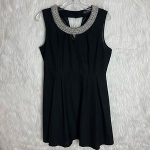 Meng Fei Lu Pearl Neckline Black Fit and Flare Mini Dress